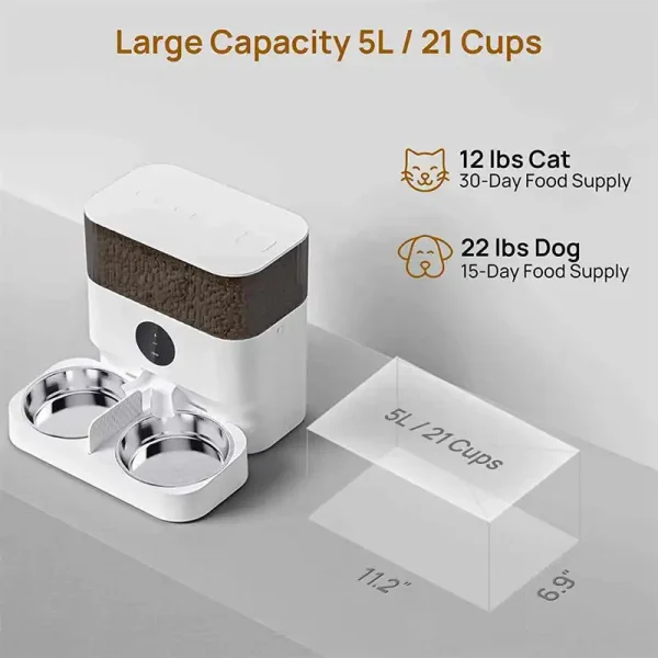 DU5L-H DU7L-H 5L 7L大容量双不锈钢食品碗智能宠物喂食器 - 图片 4