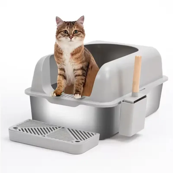 20L易清洗不锈钢猫砂盆箱勺和踏板